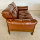 Vintage Danish mid-century cognac brown leather 2-seater Stouby 1970s