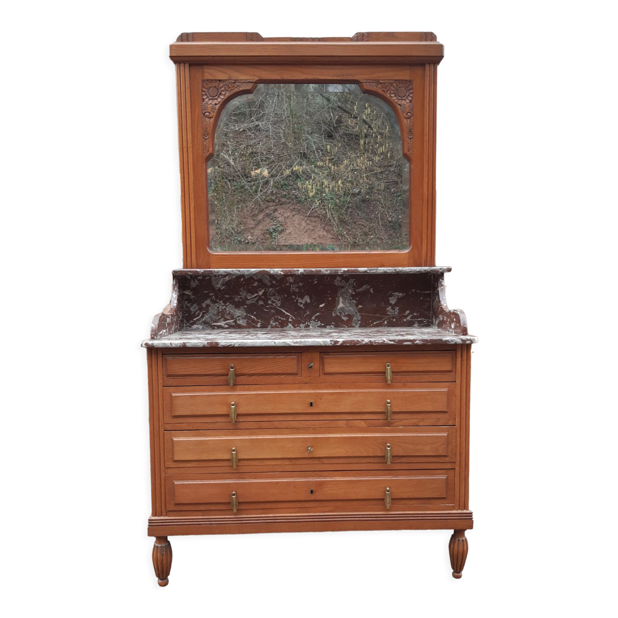 Oak and marble dressing table chest of drawers