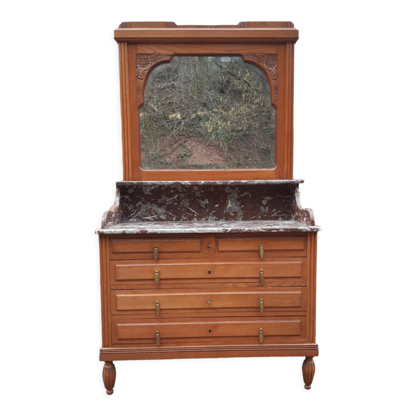 Commode coiffeuse chêne et marbre