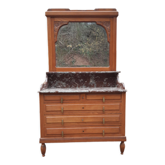 Oak and marble dressing table chest of drawers