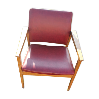 Fauteuil  rouge 1940 a 60 ossature bois 70xprof53xlar