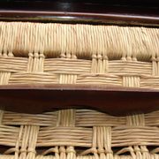 Six-drawer mahogany and straw chest of drawers, circa 1950, made in Mexico