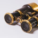 Pair of 1900 theater binoculars brass and restored leather