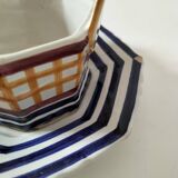 HB Quimper octagonal butter dish, hand-painted graphic design.