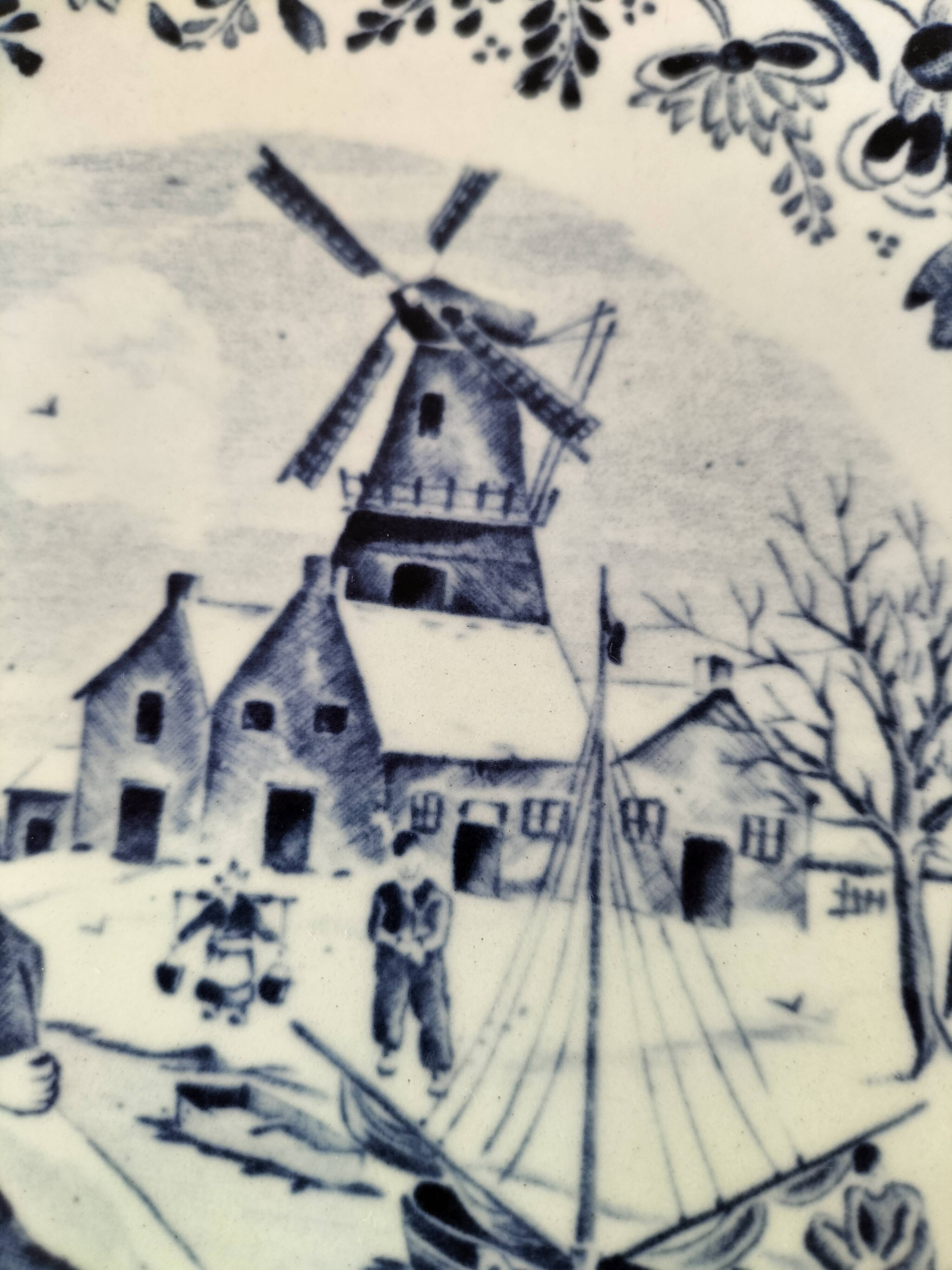 Decorative plate Boch – Delft decor, winter scene (1960s–70s)