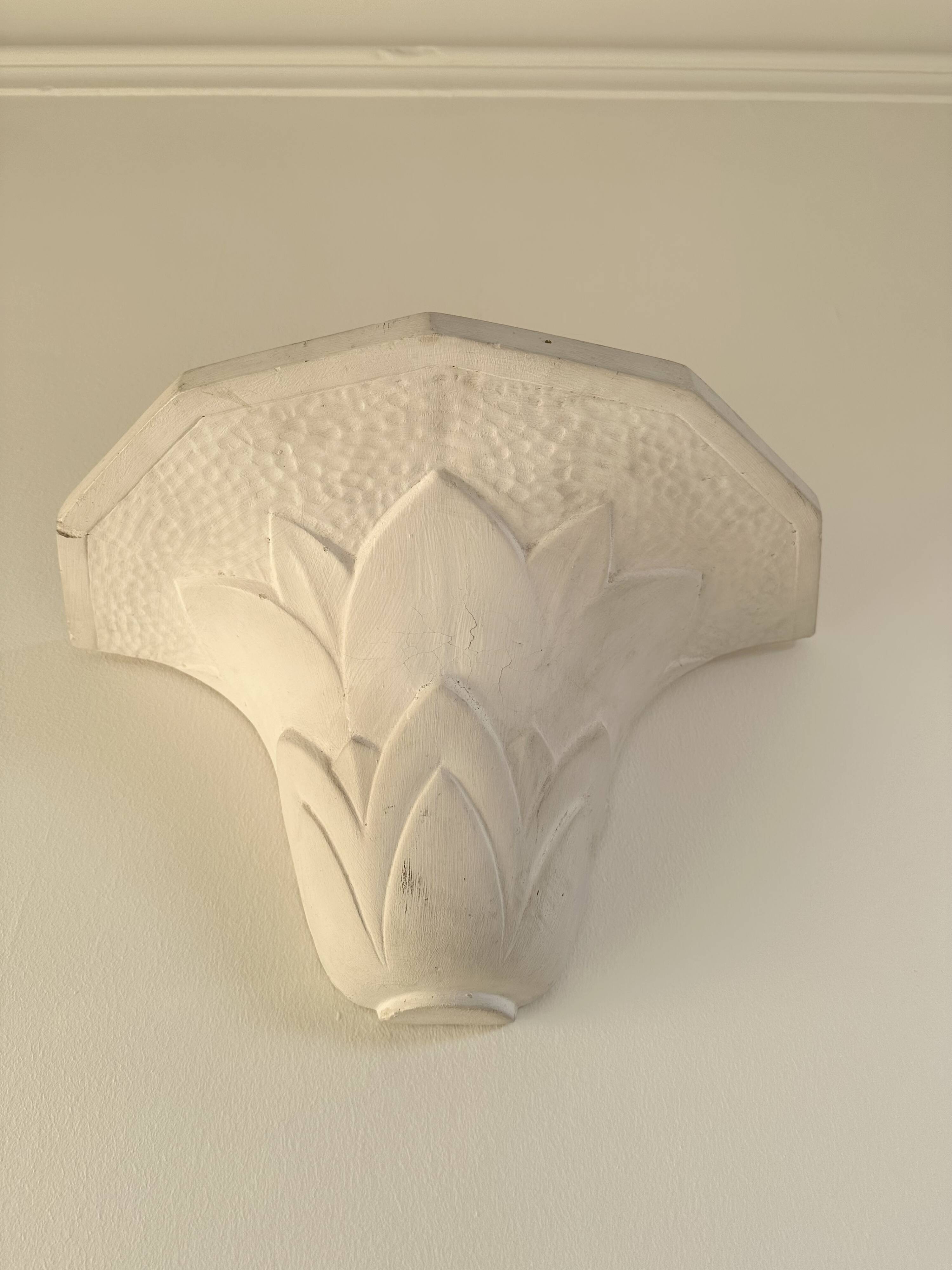 Pair of plaster wall sconces, palmette decoration, 20th century
