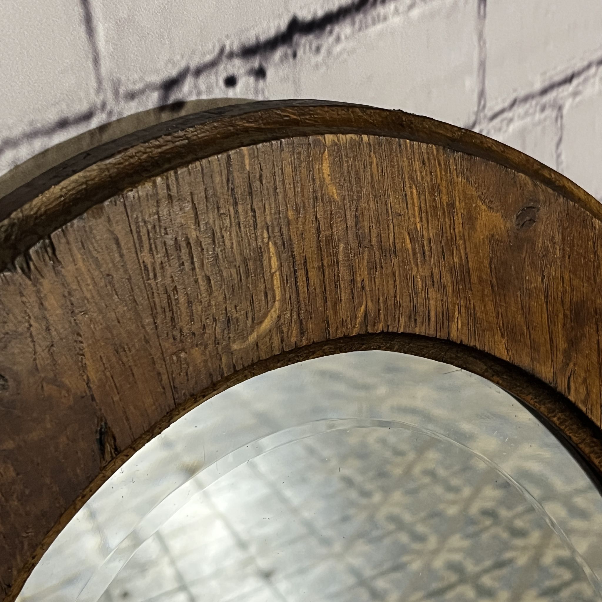 Oval beveled wooden mirror, 93x54 cm