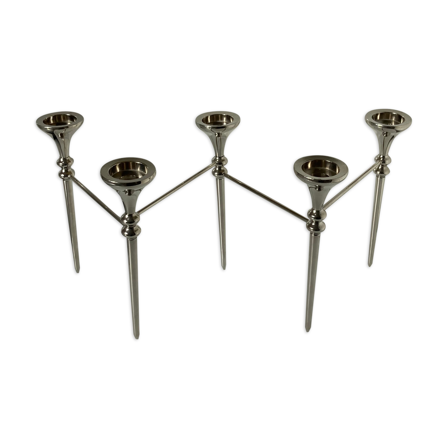 Articulated candlestick for 5 candles in chromed steel from the 1970s