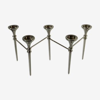 Articulated candlestick for 5 candles in chromed steel from the 1970s