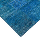 Handmade Anatolian Overdyed 206 cm x 298 cm Blue Patchwork Carpet