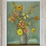 HSP painting "vase with bouquet of flowers" signed O. Olivier + frame
