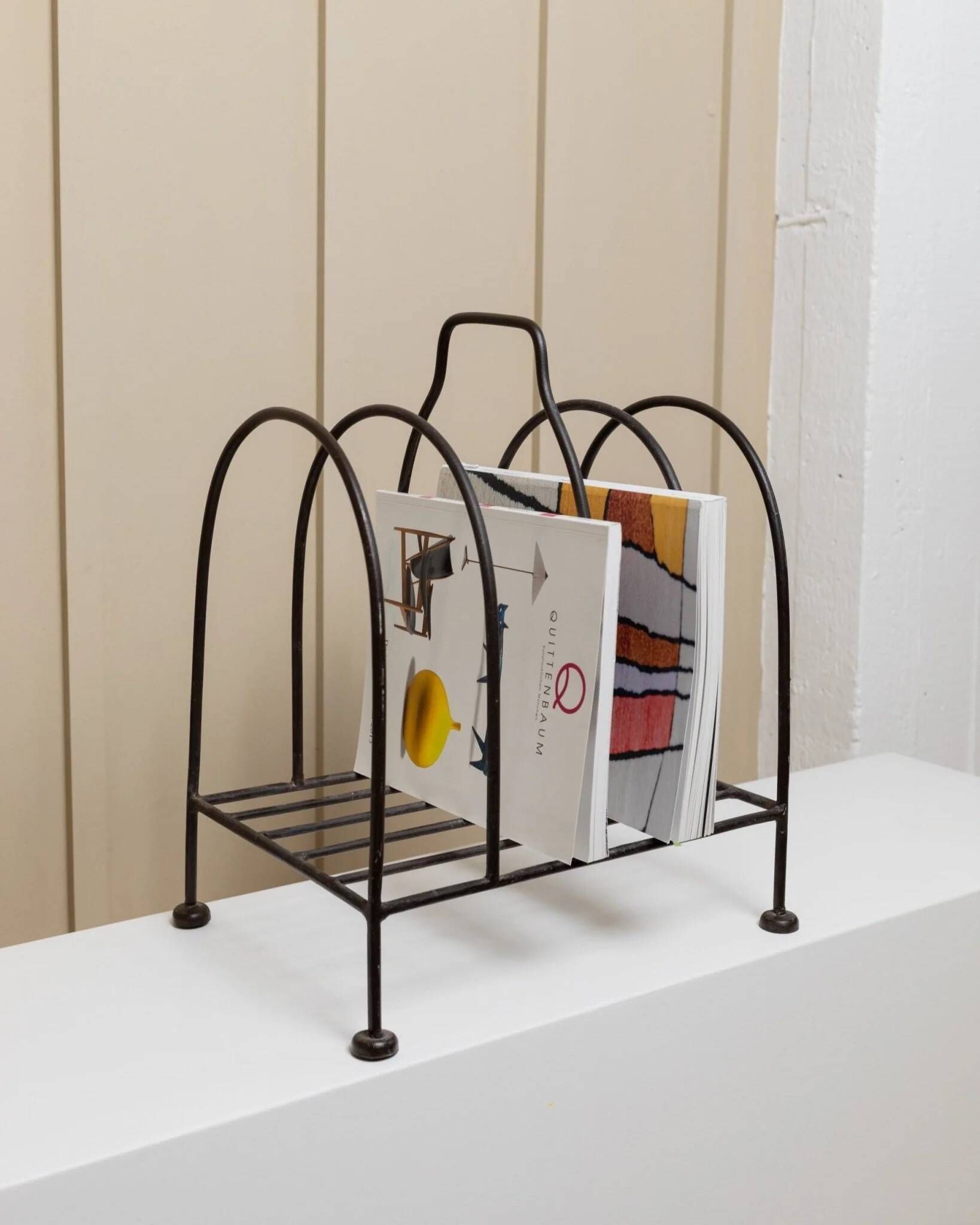 Black Metal Magazine Rack - Italian 1970s Vintage, Handmade, Four-Compartment Organizer