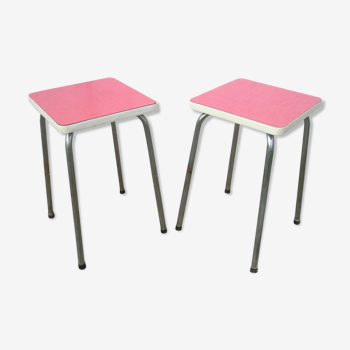 Pair of metal stools and red formica 1970