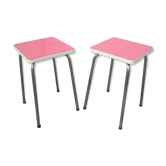 Paire de tabourets en métal et formica rouge 1970