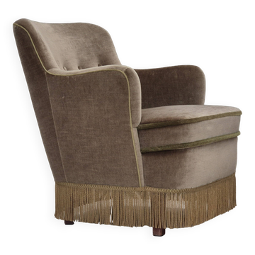 1970s, Danish lounge chair, original condition, furniture velour, beech wood legs.