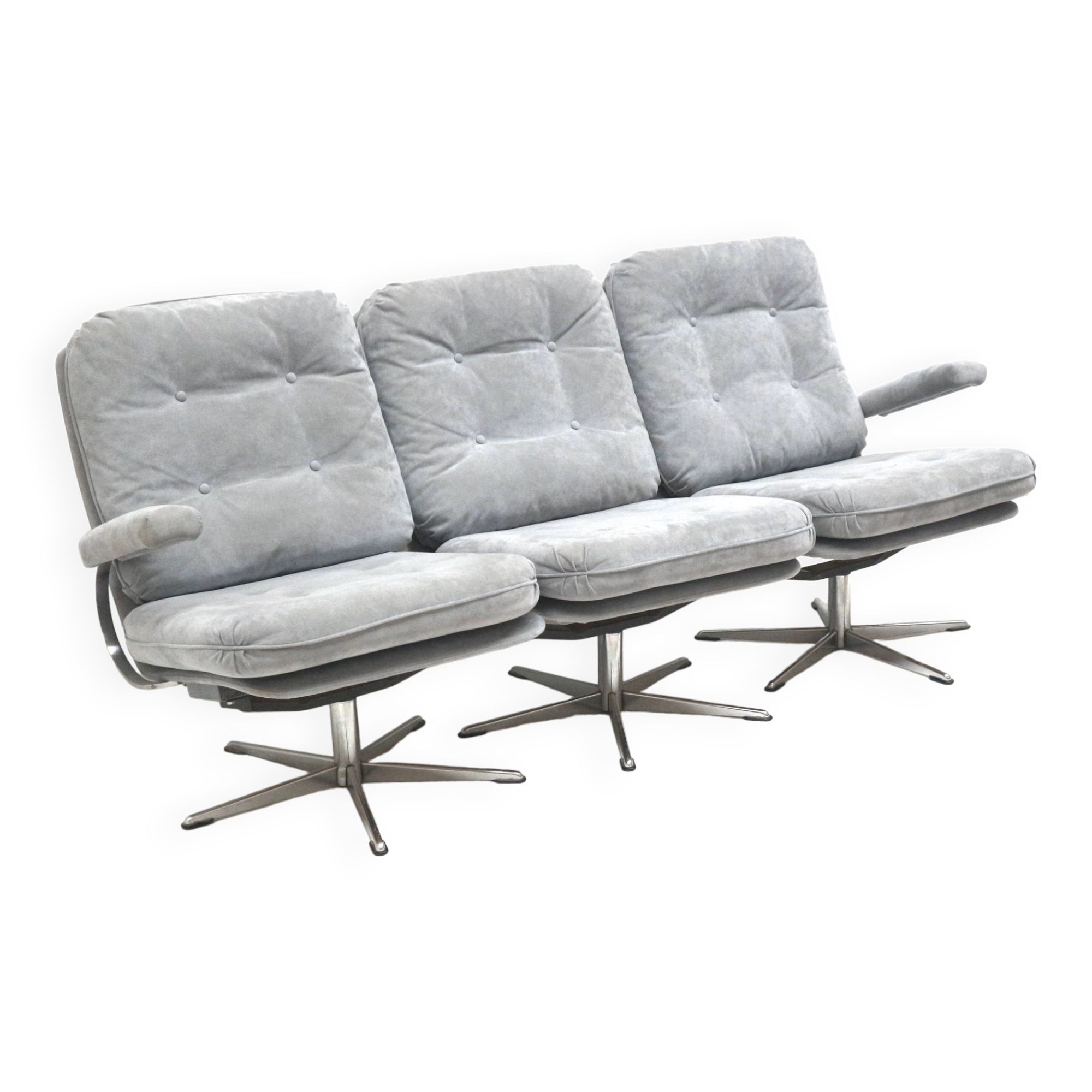 Vintage 3-seater sofa with gray suede upholstery made in the 1970s