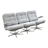 Vintage 3-seater sofa with gray suede upholstery made in the 1970s