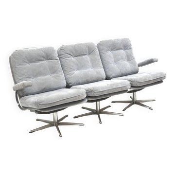 Vintage 3-seater sofa with gray suede upholstery made in the 1970s