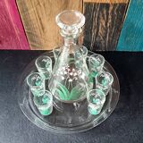 Vintage silkscreened lily of the valley motif liqueur set, 1940/50