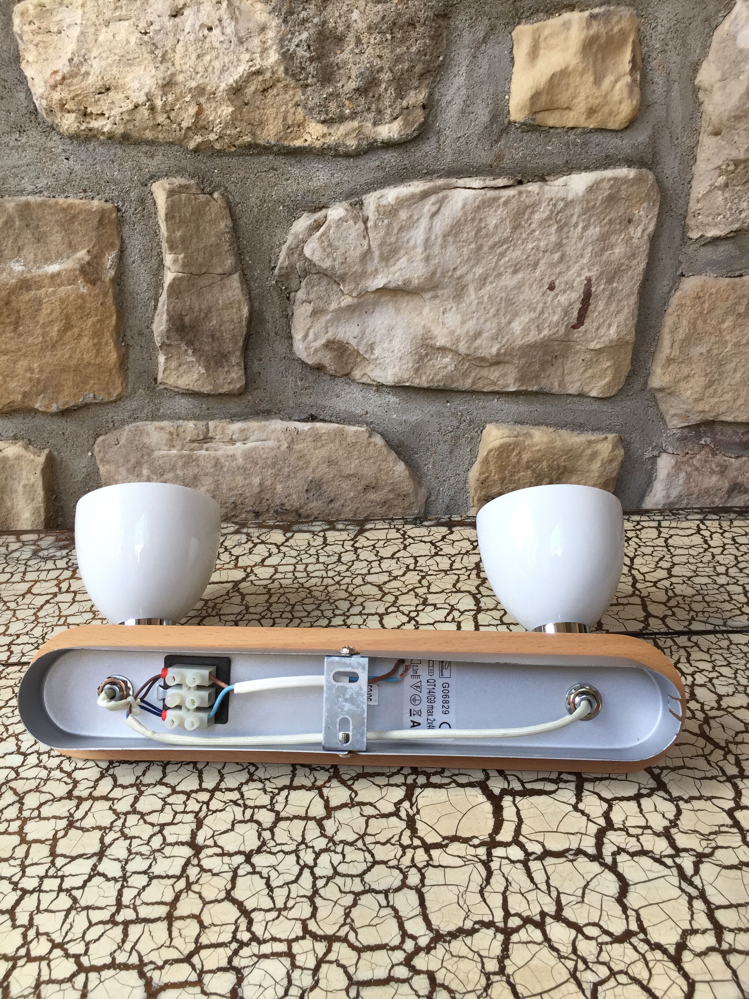 Vintage double metal and porcelain sconce