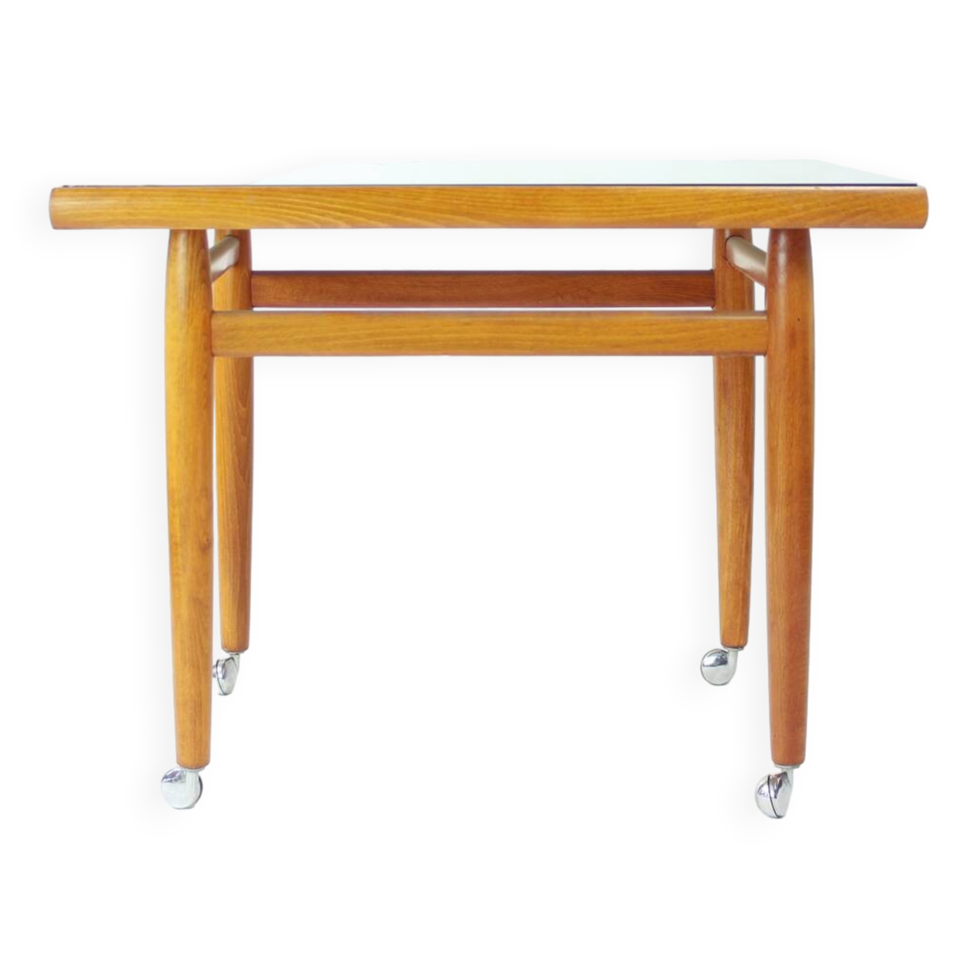 Table d'appoint sur roulettes en chêne, Tchécoslovaquie 1970