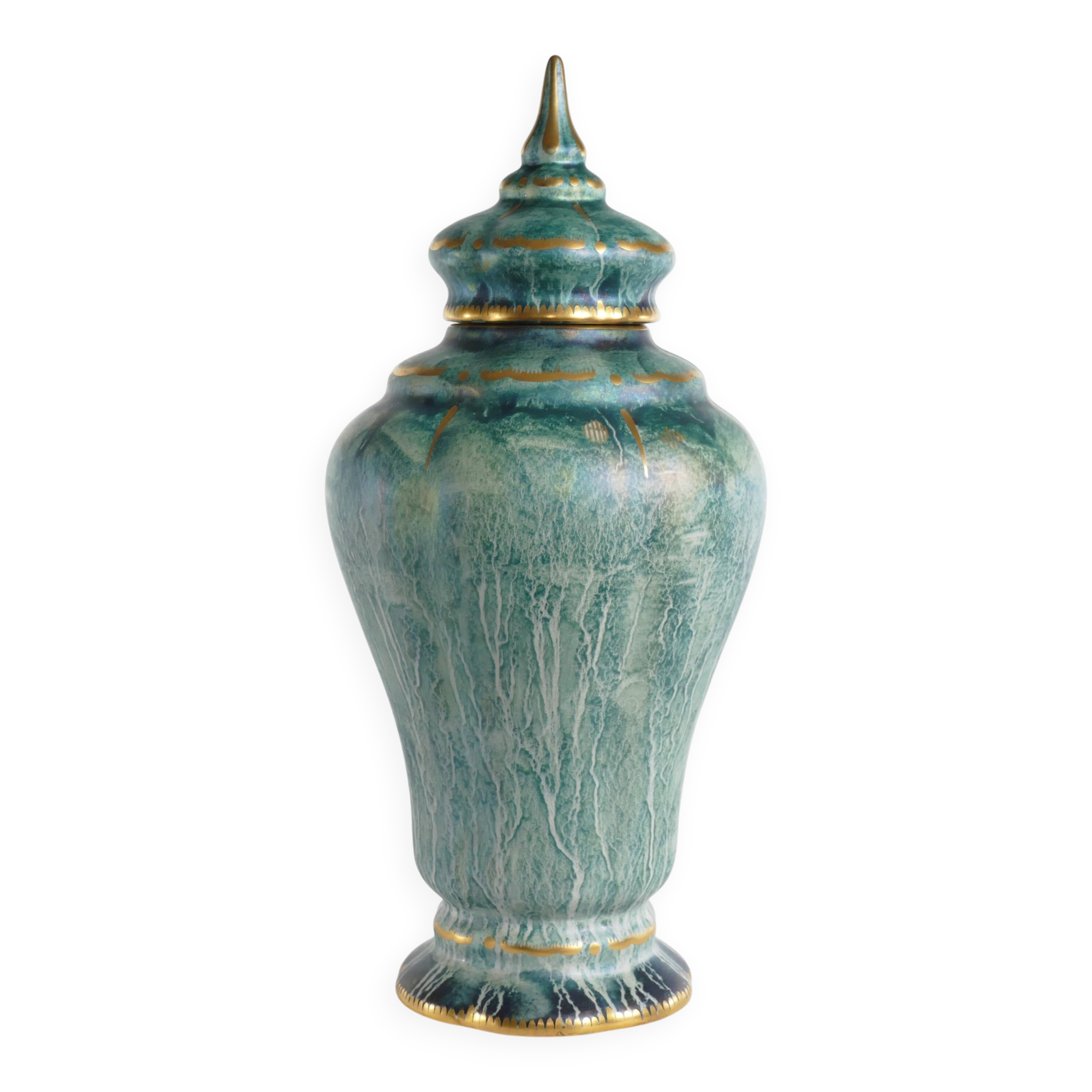 Art Deco Green Lustre Glaze Lidded Vase by Josef Ekberg Gustavsberg, 1920's