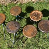 6 adjustable industrial workshop stools, 50s/60s