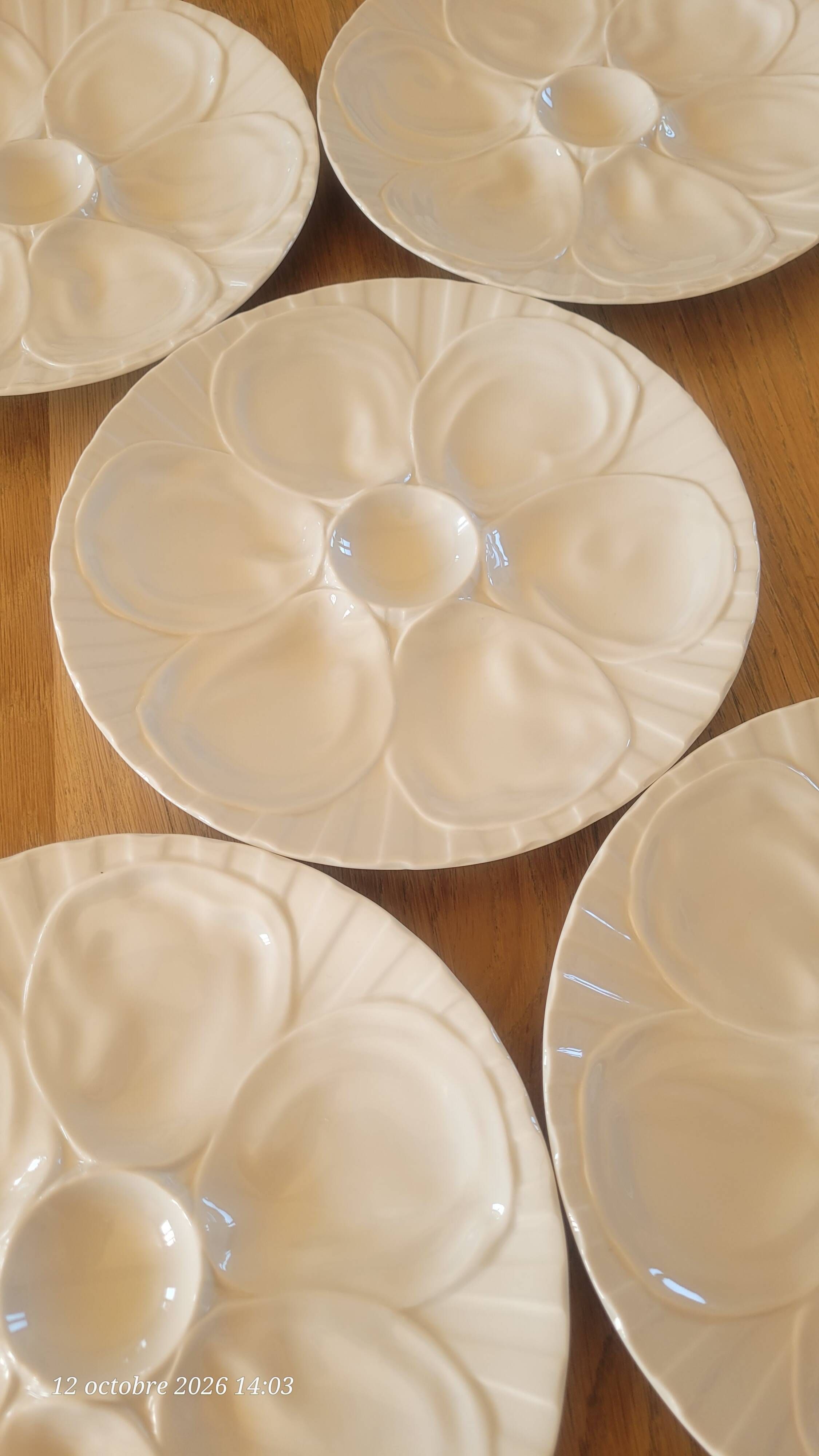 5 white porcelain oyster plates by Pillivuyt