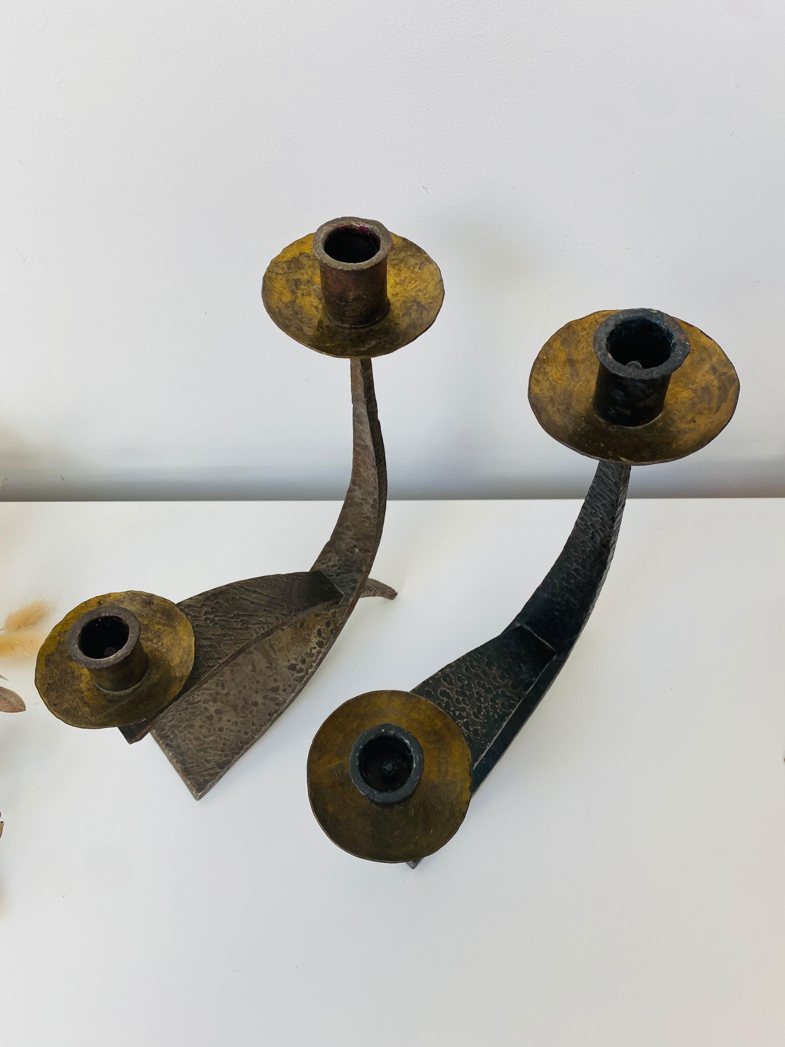 Hammered steel candle holder