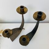 Hammered steel candle holder