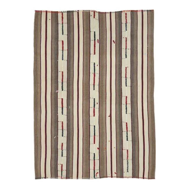 Vintage Turkish Oushak handmade wool cotton brown kilim area rug 166x230