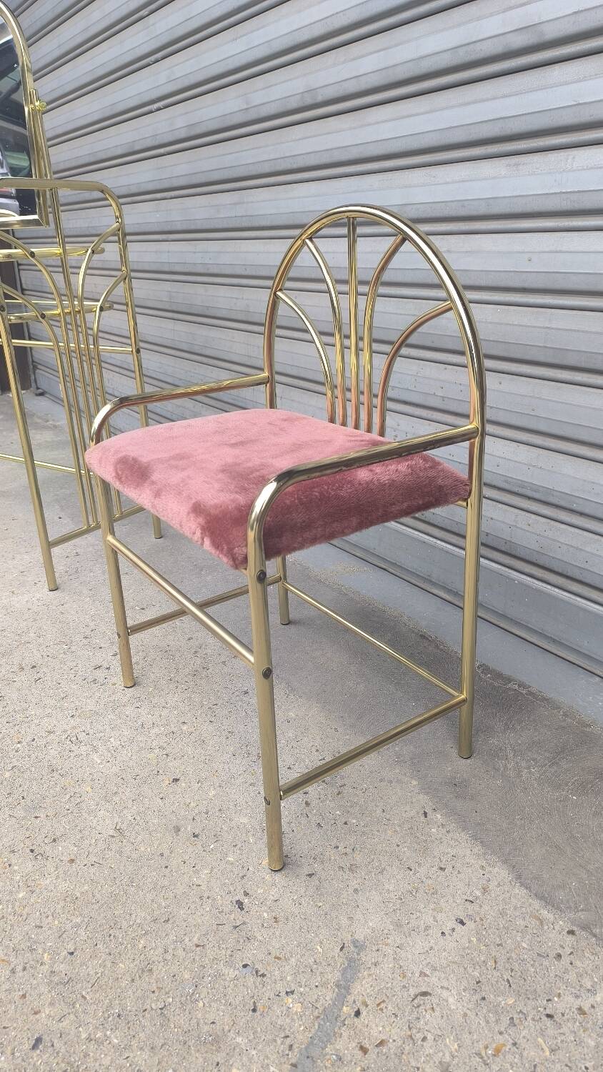 Gold metal dressing table and seat, Italy 1980