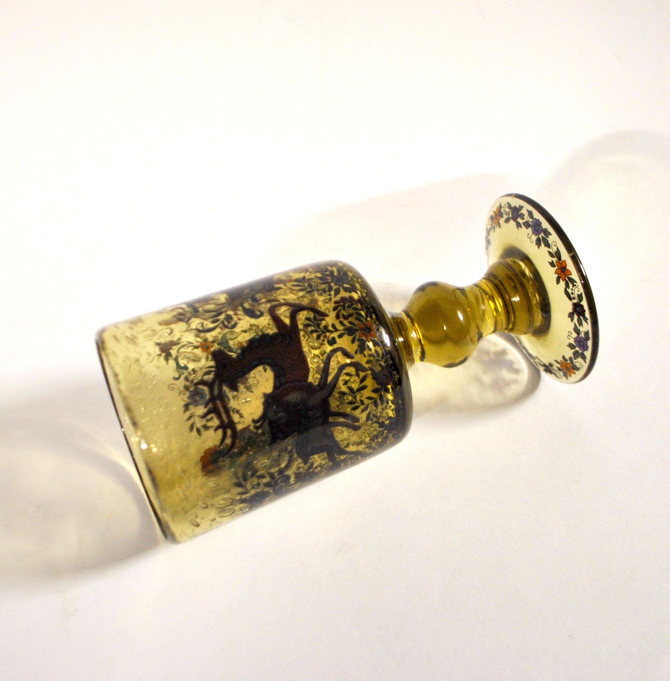 Roemer glass in bubble glass, enamelled, hunter Alfred TAUBE VOHENSTRAUSS Germany