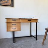 Modernist 50s oak metal desk