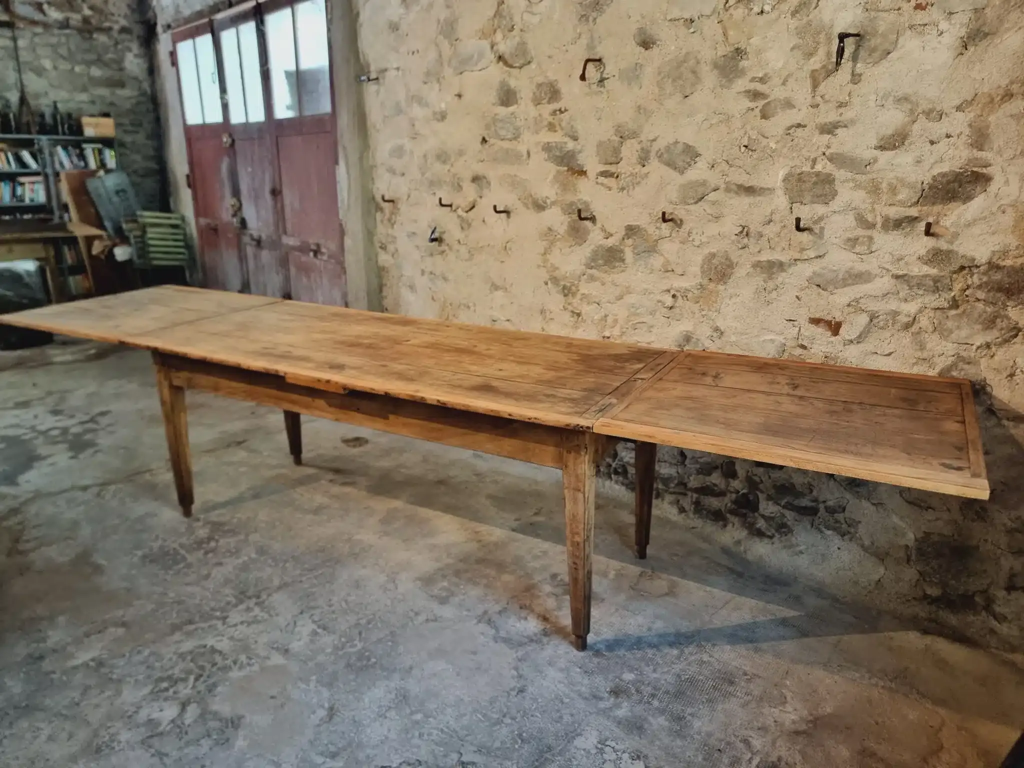 19th Century French Farmhouse Table in Chestnut Wood, Extendable to 365cm, Rustic Dining or Work Table