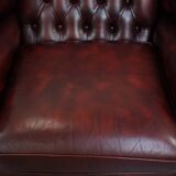 Red Cowhide Leather English Chesterfield Wingback Chair