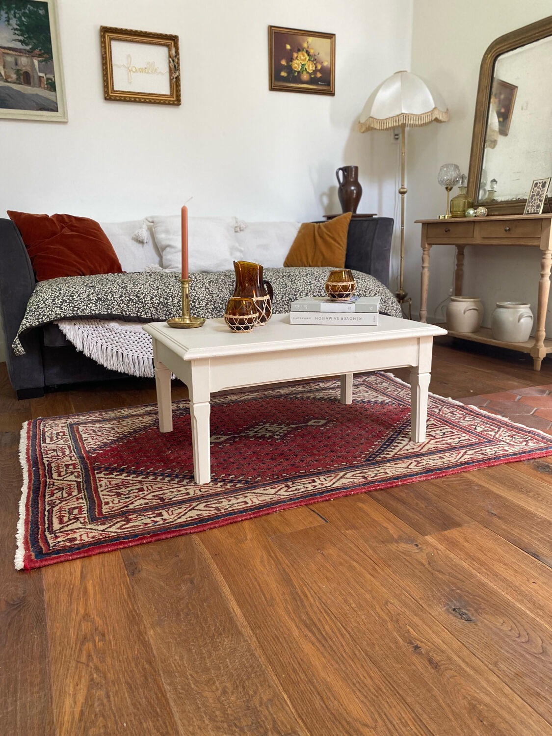 Coffee table in ecru antique wood