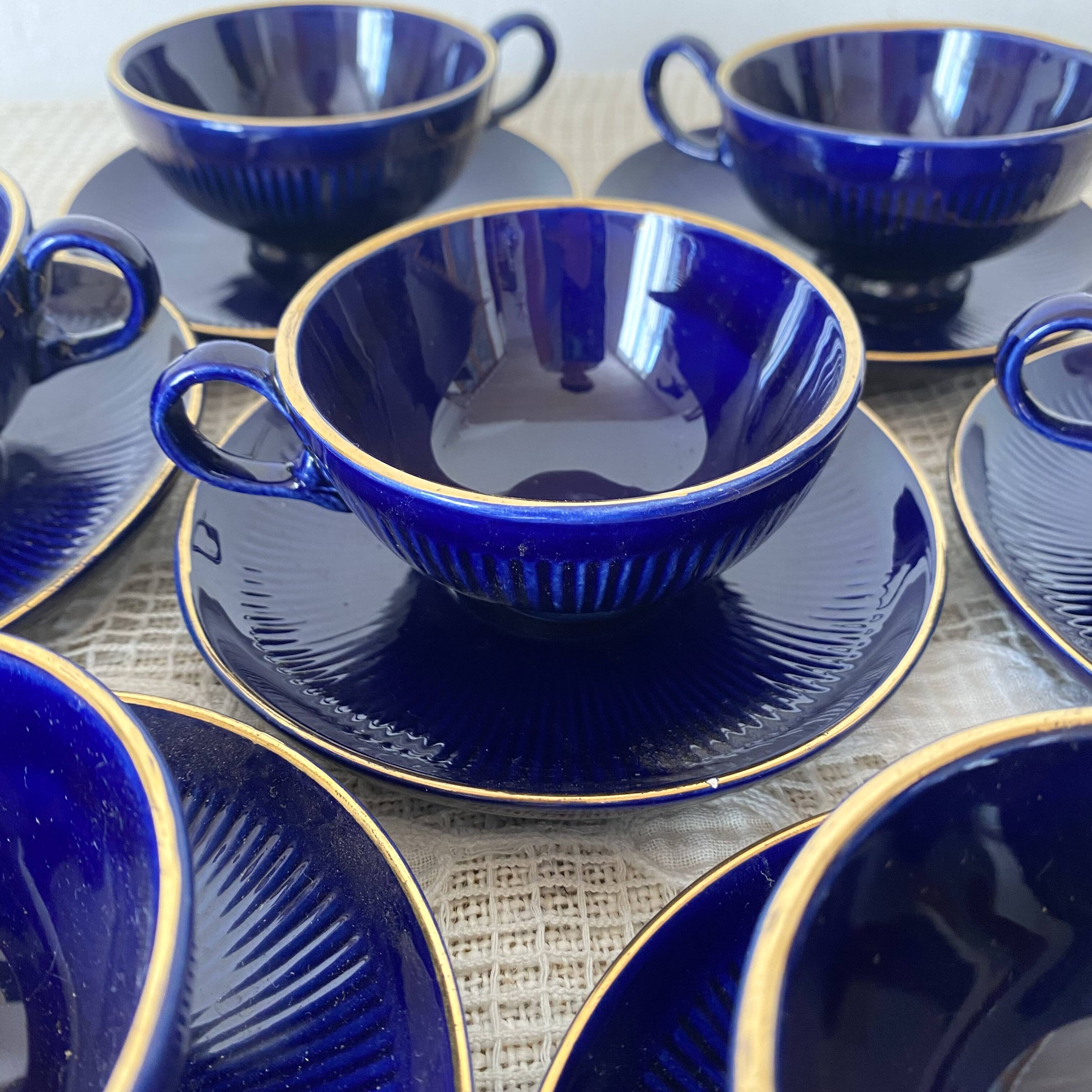 Midnight blue and gold coffee cups and saucers