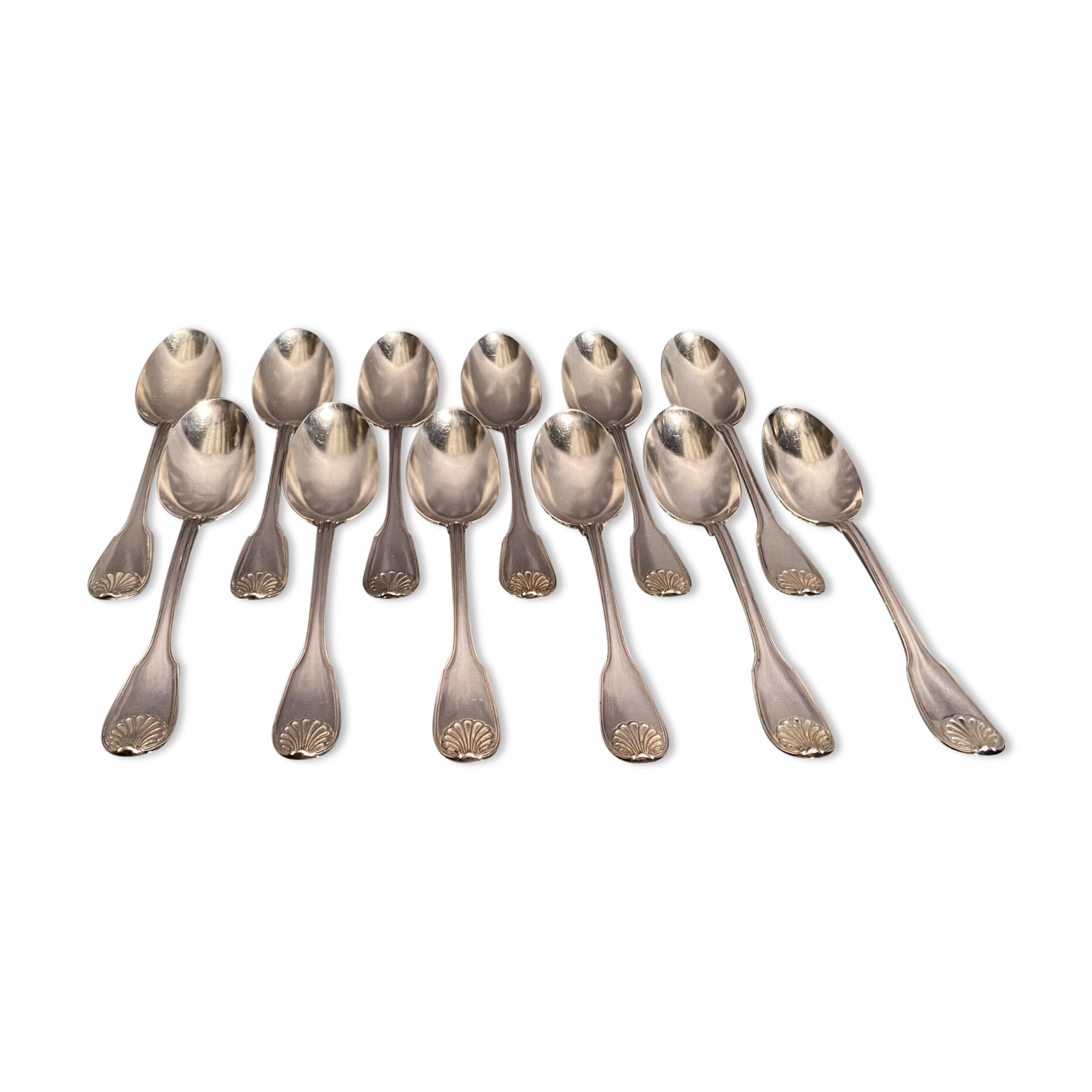 Suite of 12 large spoons silver metal decoration shell Louis XV Boulenger