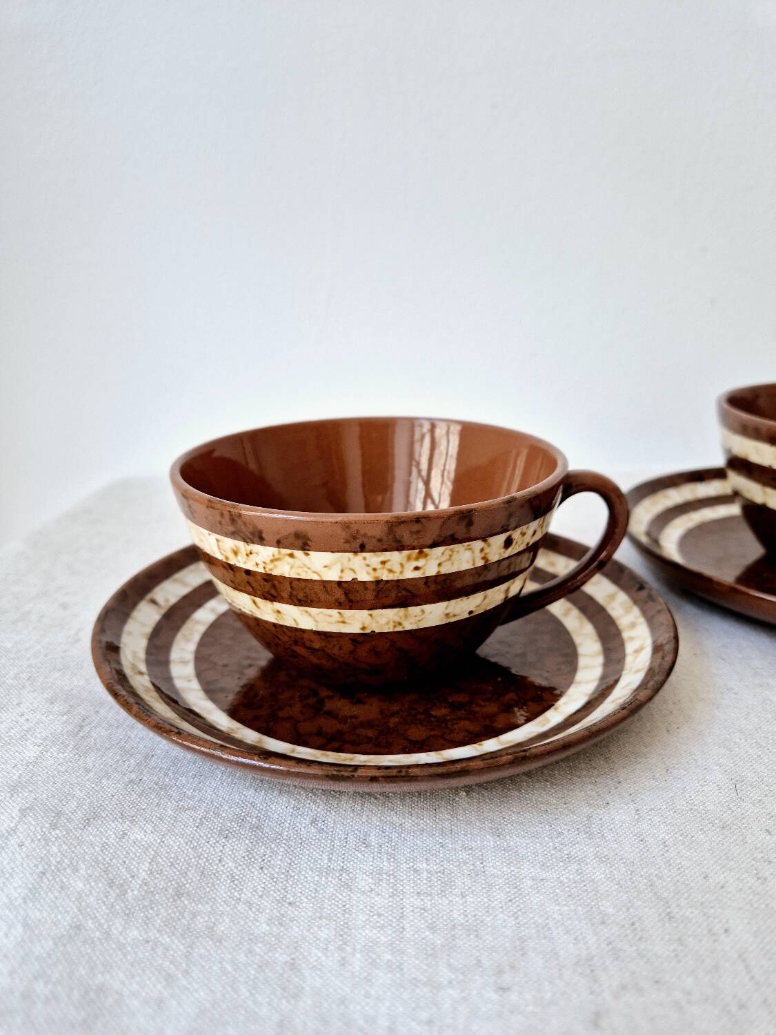 Set of 2 cups + 2 stoneware plates "Mary" - Digoin Sarreguemines Vintage