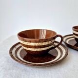 Set of 2 cups + 2 stoneware plates "Mary" - Digoin Sarreguemines Vintage