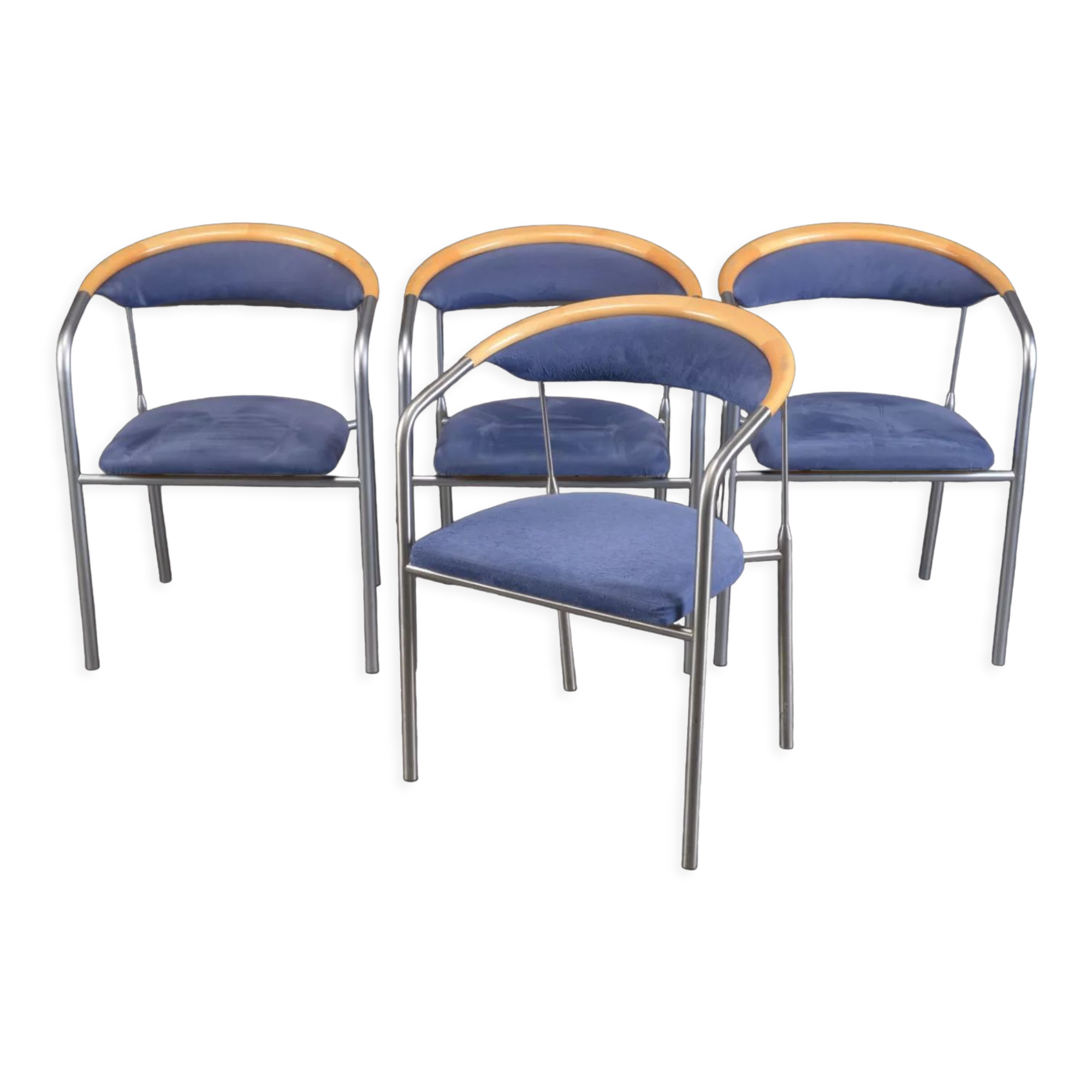 4 scandinavian design seats 1990s stainless steel and wood