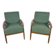Pair of teak armchairs with green cushions – vintage Scandinavian design
