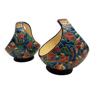 Bowl with handle in Longwy enamels