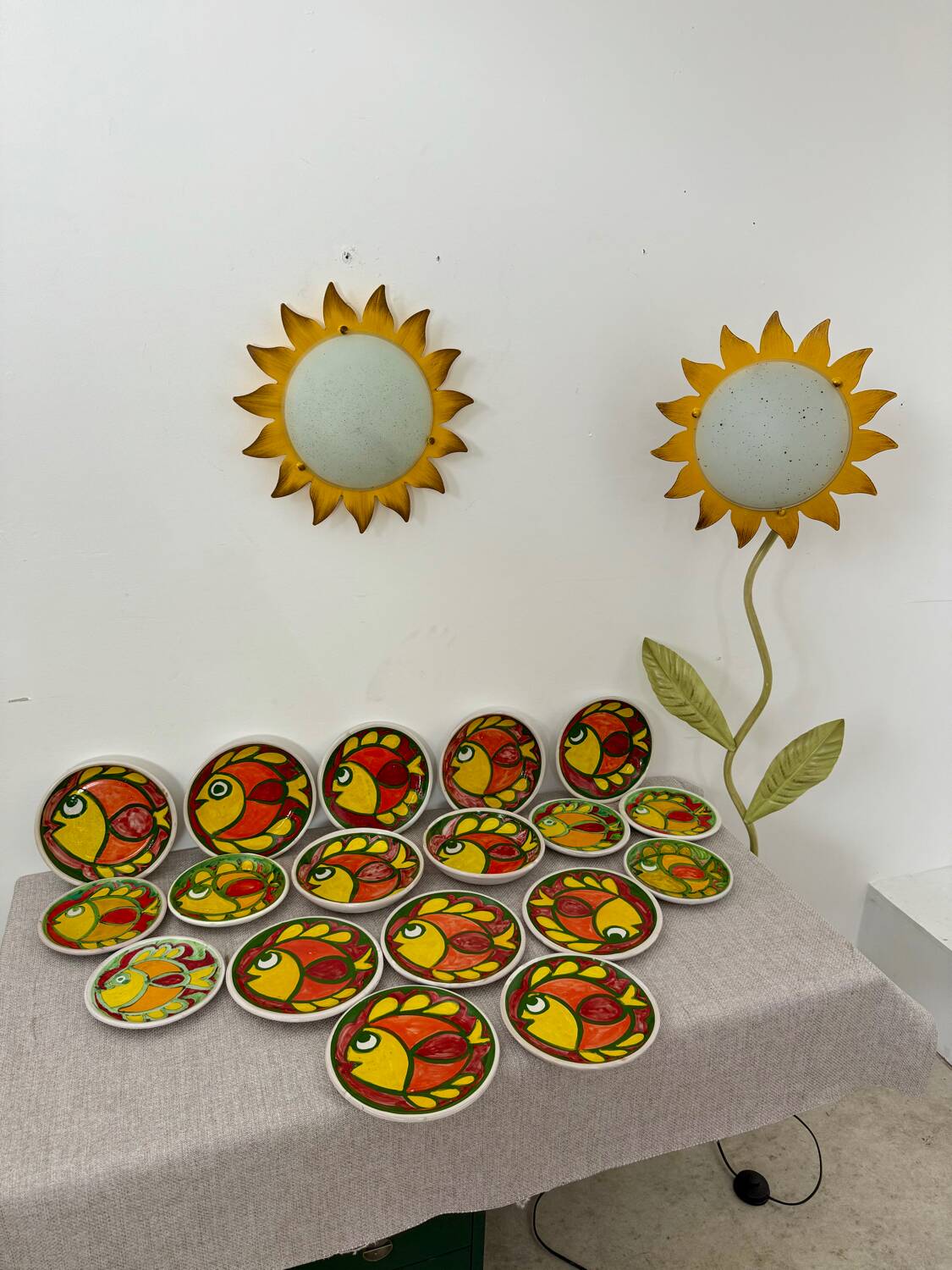 Italian ceramic plate set signed Desimone Italy fish decor 60s vintage