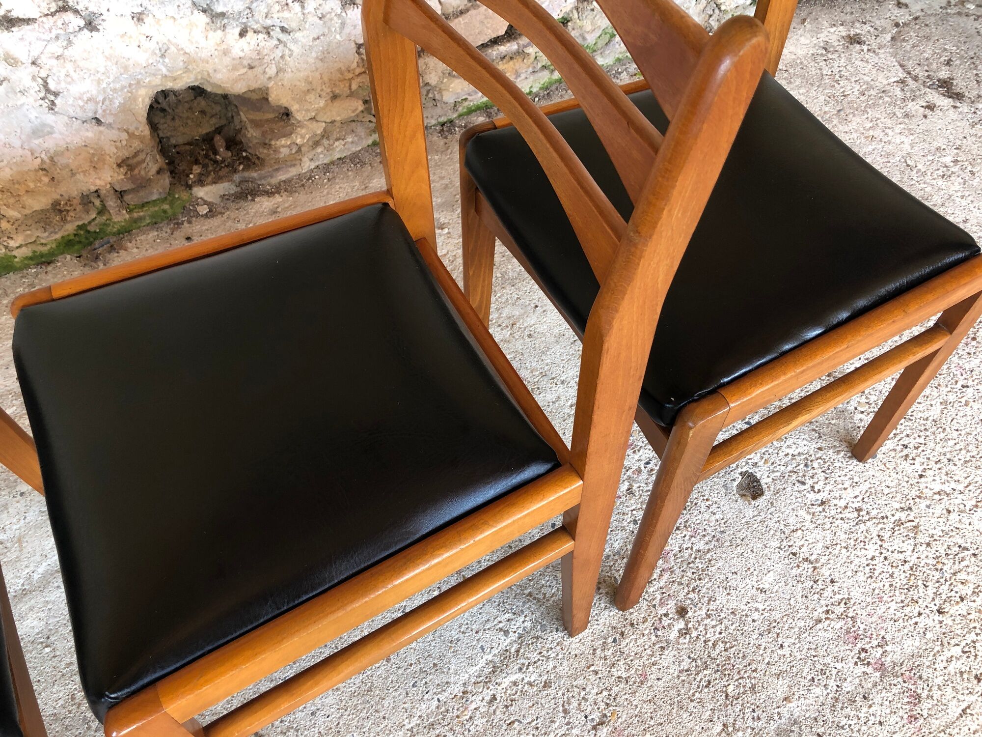 Set of 4 scandinavian chairs in blond teak and black skai 60s