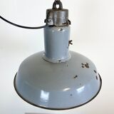 Midcentury grey enamel industrial ceiling lamp, 1950s