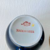 6 Lomonosov Cups and Saucers in Cobalt Blue with Gold Trim