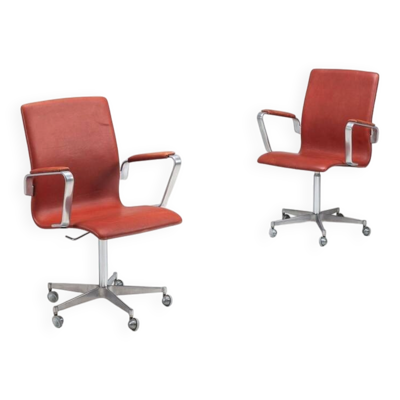 Chaises de bureau Oxford Arne Jacobsen en cuir cognac Fritz Hansen Danemark 1967