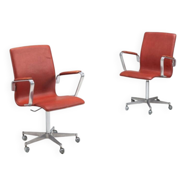 Chaises de bureau Oxford Arne Jacobsen en cuir cognac Fritz Hansen Danemark 1967